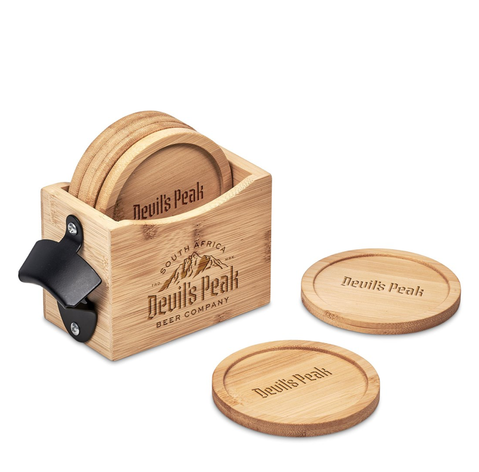 Okiyo Kanpai Bamboo Coaster & Bottle Opener Set